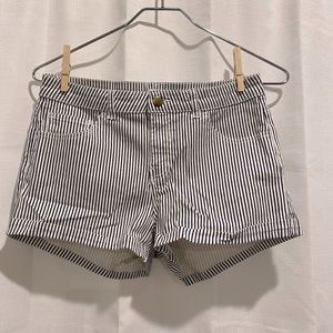 White & Navy Striped Shorts